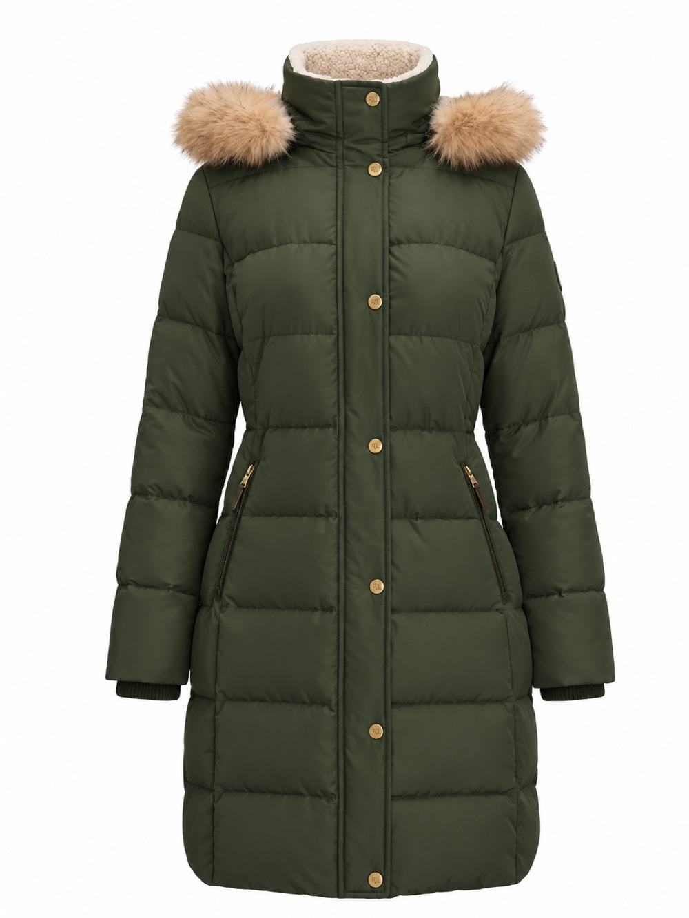 NWT Lauren Ralph Lauren Down Puffer Coat Faux Fur Hood L $365